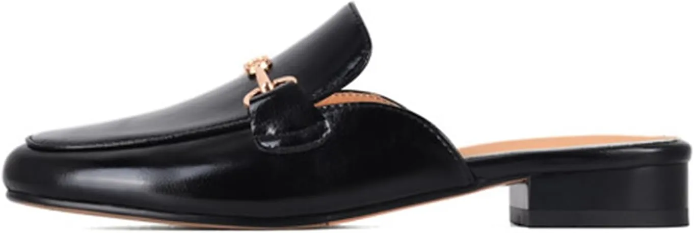 Flat Mules for Women Buckle Slip On Loafer Shoes Round Toe Backless Walking Mules Shoes