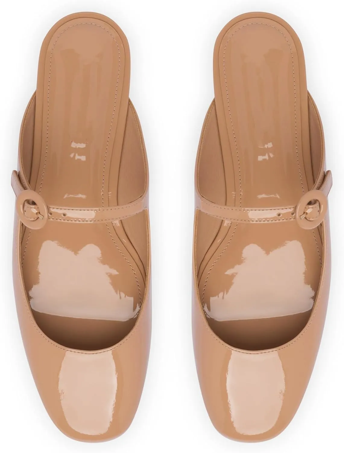 Flat Mules for Women Cute Closed Round Toe Slides Slip On Buckle Strap Mary Jane Backless Ballerina Flats Shoes