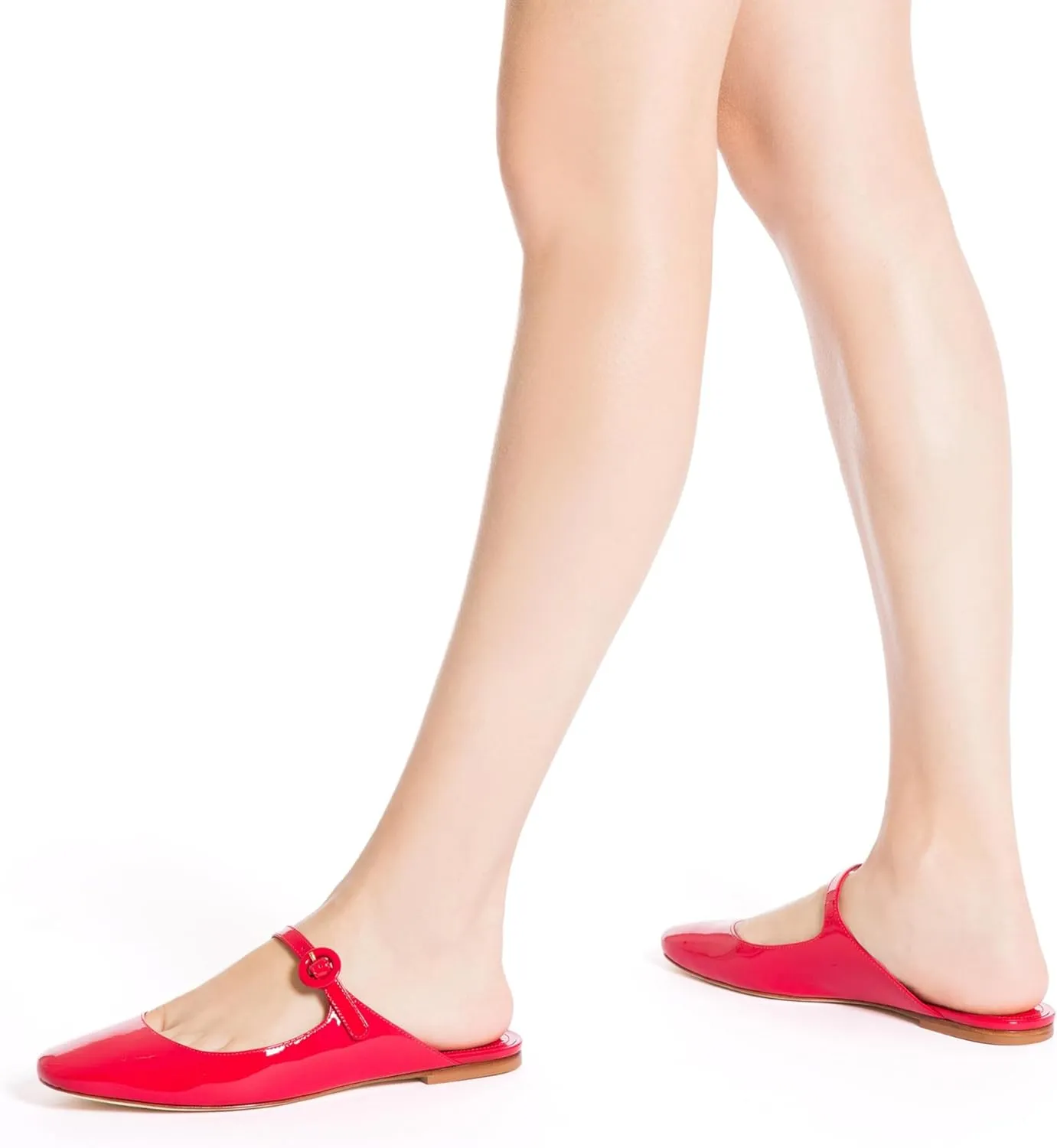 Flat Mules for Women Cute Closed Round Toe Slides Slip On Buckle Strap Mary Jane Backless Ballerina Flats Shoes