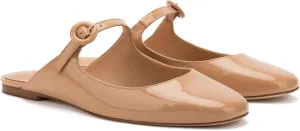 Flat Mules for Women Cute Closed Round Toe Slides Slip On Buckle Strap Mary Jane Backless Ballerina Flats Shoes