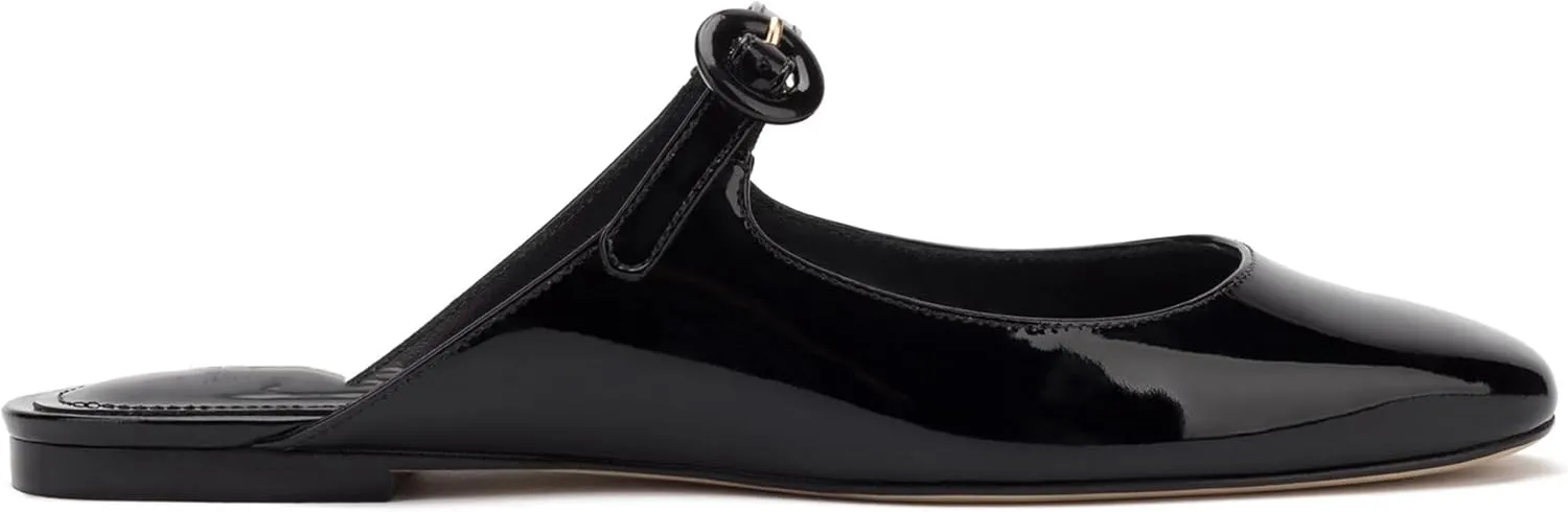 Flat Mules for Women Cute Closed Round Toe Slides Slip On Buckle Strap Mary Jane Backless Ballerina Flats Shoes