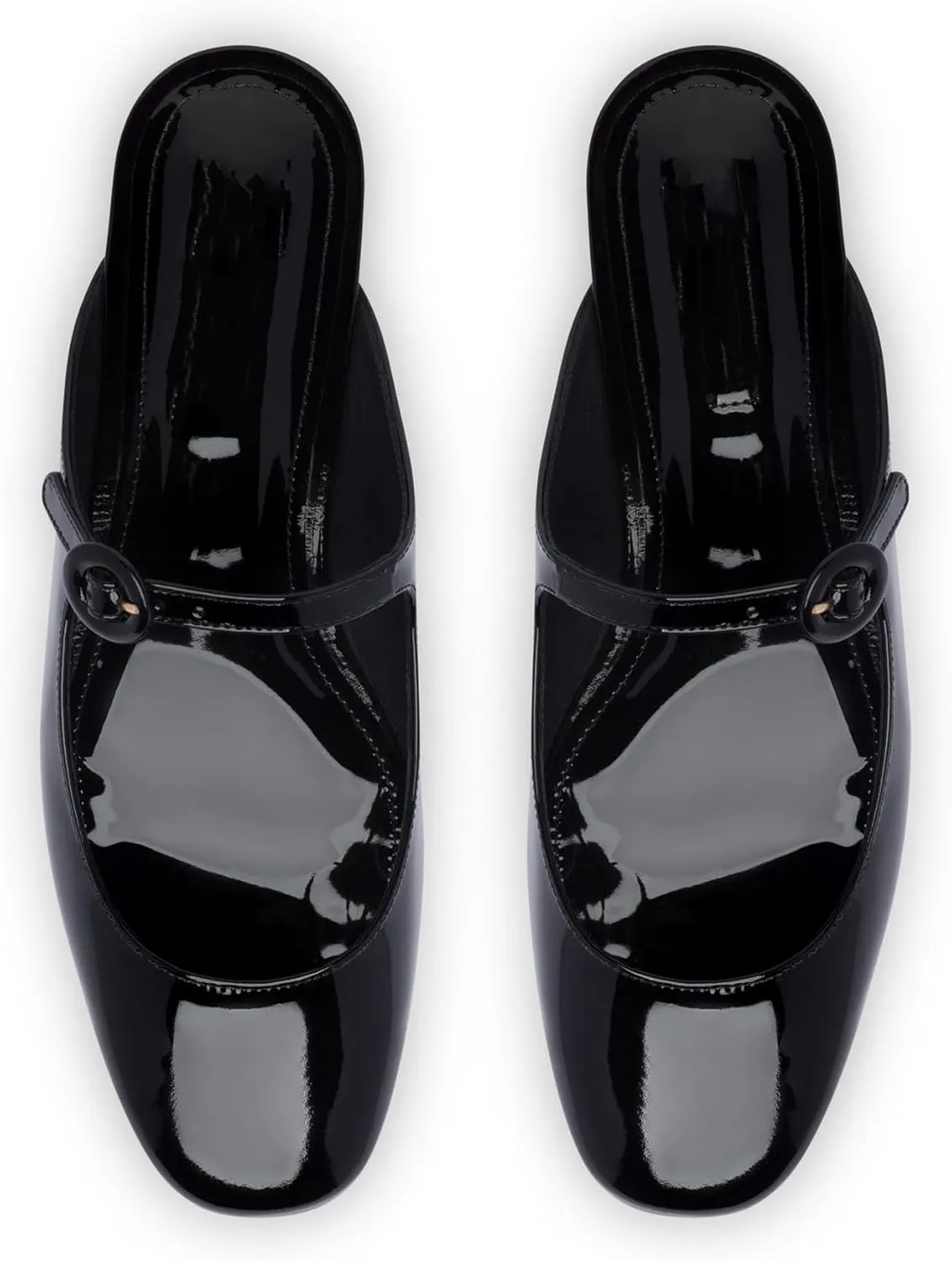 Flat Mules for Women Cute Closed Round Toe Slides Slip On Buckle Strap Mary Jane Backless Ballerina Flats Shoes