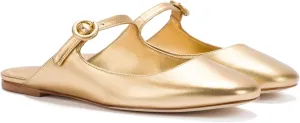 Flat Mules for Women Cute Closed Round Toe Slides Slip On Buckle Strap Mary Jane Backless Ballerina Flats Shoes