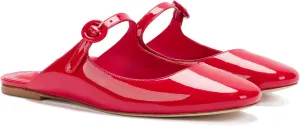Flat Mules for Women Cute Closed Round Toe Slides Slip On Buckle Strap Mary Jane Backless Ballerina Flats Shoes
