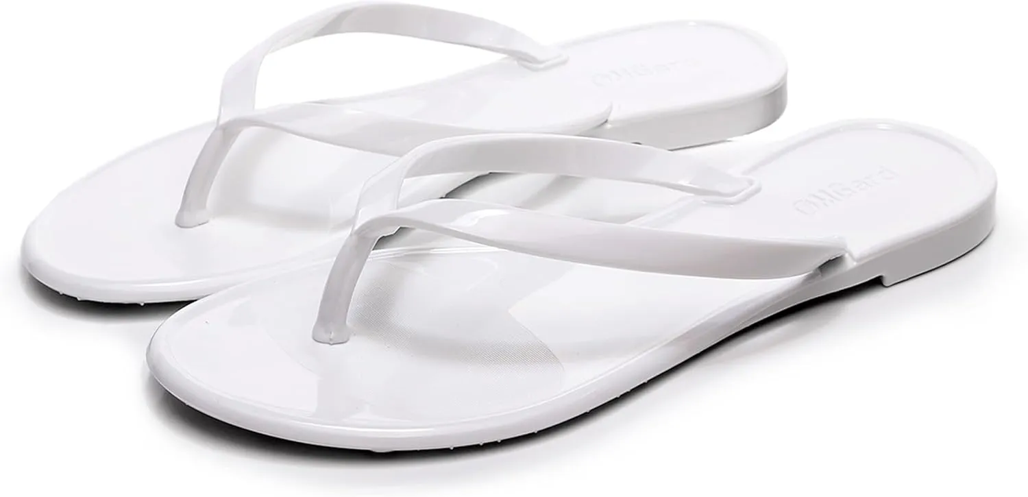 Flip Flops for Women Jelly Sandals Thong Flats Jellies Shoes Clear Slipper Summer Beach Pool Slides Size 10 Slip On Quick Drying Soft