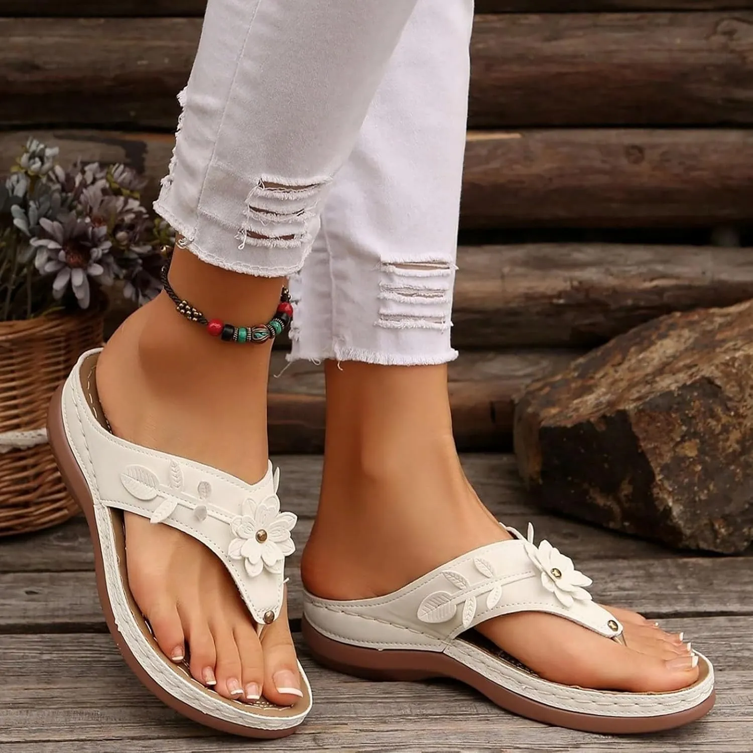 Flip Flops for Women, Orthopedic Sandals with Arch Support Comfortable Walking Platform Wedge Shoes Dressy Summer Slip on Thick Cushion Slippers Casual Trendy Orthotic Slides (b-White, 9)