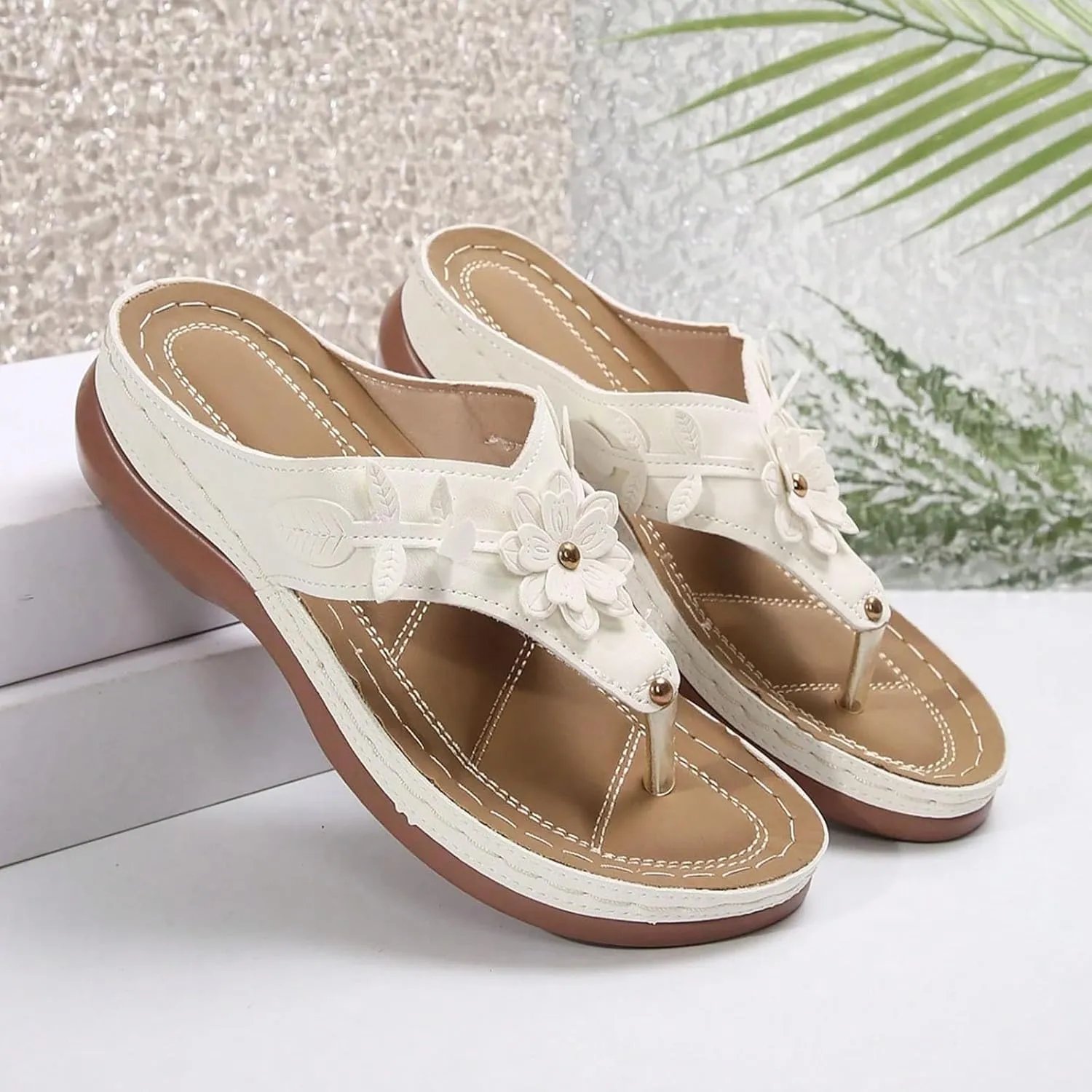 Flip Flops for Women, Orthopedic Sandals with Arch Support Comfortable Walking Platform Wedge Shoes Dressy Summer Slip on Thick Cushion Slippers Casual Trendy Orthotic Slides (b-White, 9)