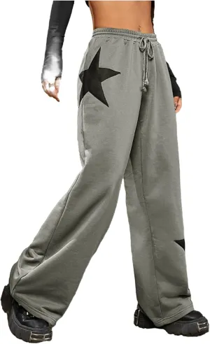 Floerns Women's Causal Drawstring High Waist Baggy Straight Wide Leg Sweatpants with Pockets