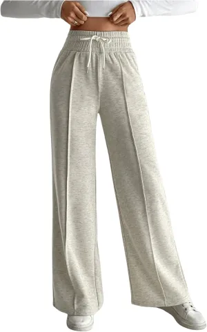 Floerns Women's Causal Drawstring High Waist Baggy Straight Wide Leg Sweatpants with Pockets