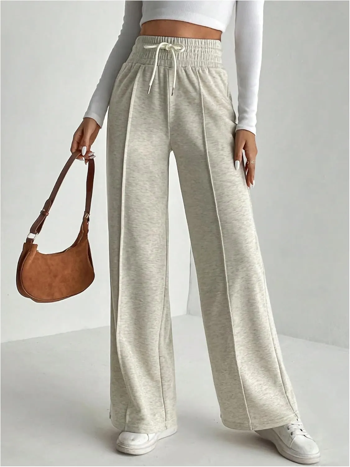 Floerns Women's Causal Drawstring High Waist Baggy Straight Wide Leg Sweatpants with Pockets