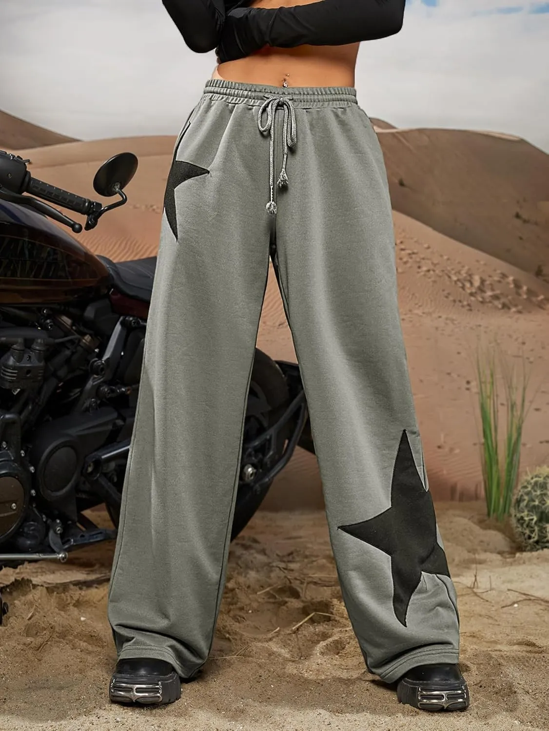 Floerns Women's Causal Drawstring High Waist Baggy Straight Wide Leg Sweatpants with Pockets