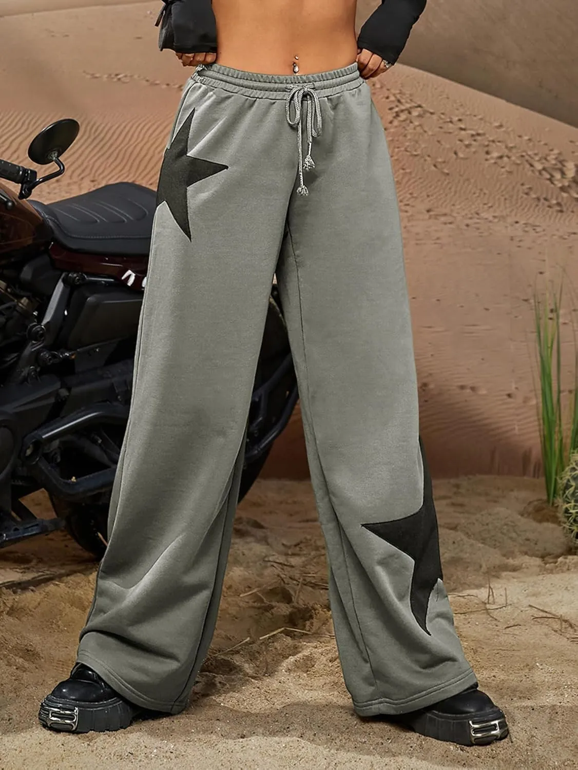 Floerns Women's Causal Drawstring High Waist Baggy Straight Wide Leg Sweatpants with Pockets