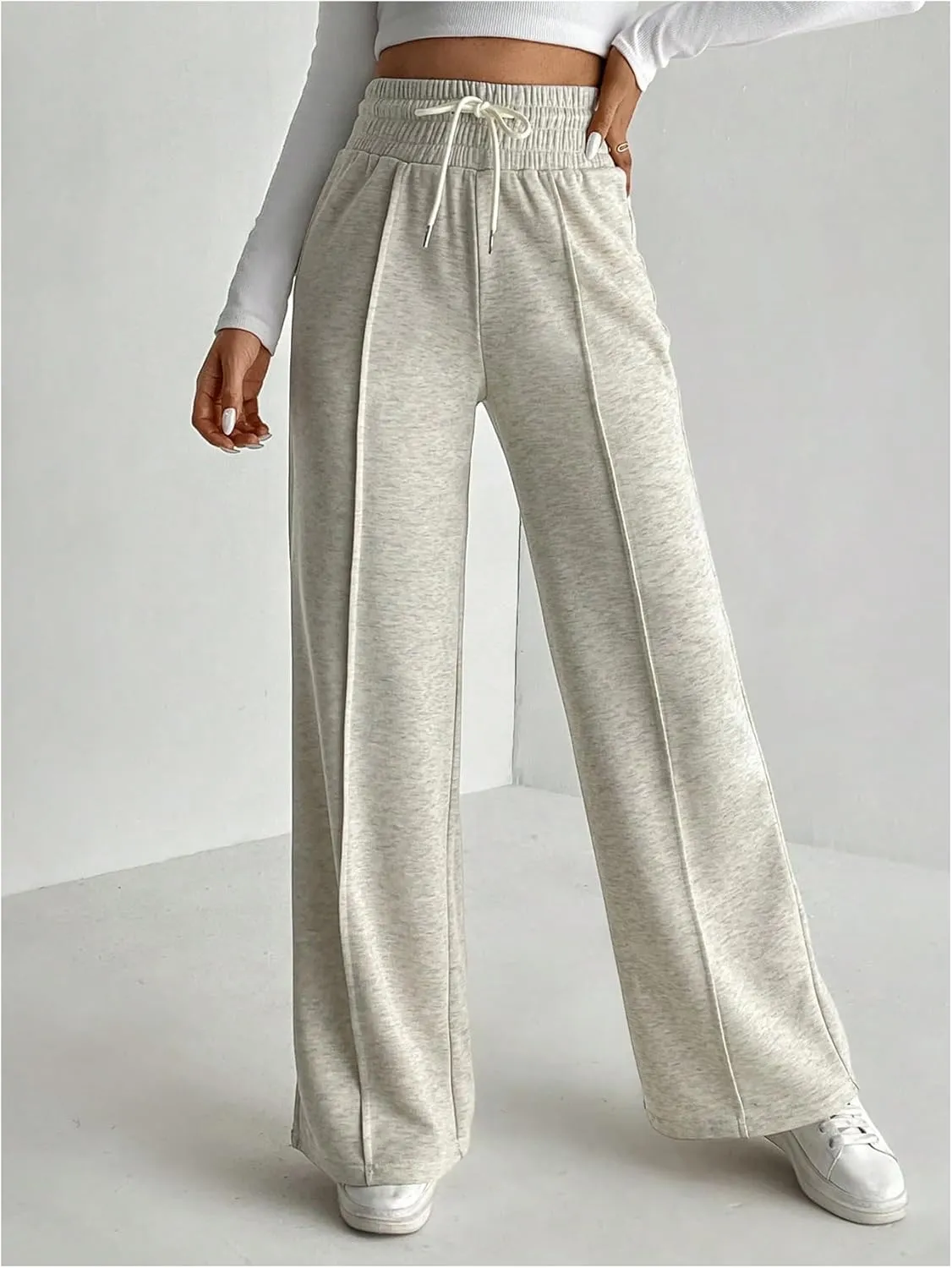 Floerns Women's Causal Drawstring High Waist Baggy Straight Wide Leg Sweatpants with Pockets