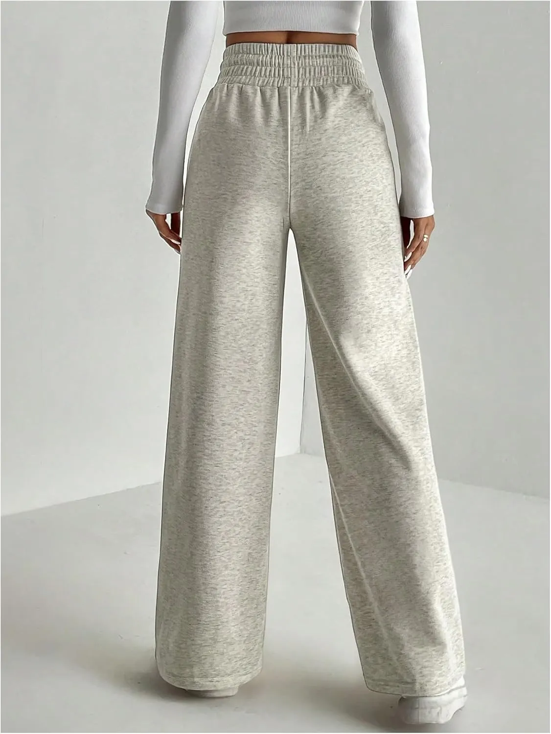 Floerns Women's Causal Drawstring High Waist Baggy Straight Wide Leg Sweatpants with Pockets