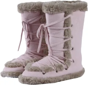 Fluffy Slippers for Women Cute Warm Indoor Bootie Slippers with Pompoms Non-slip House Home Boots