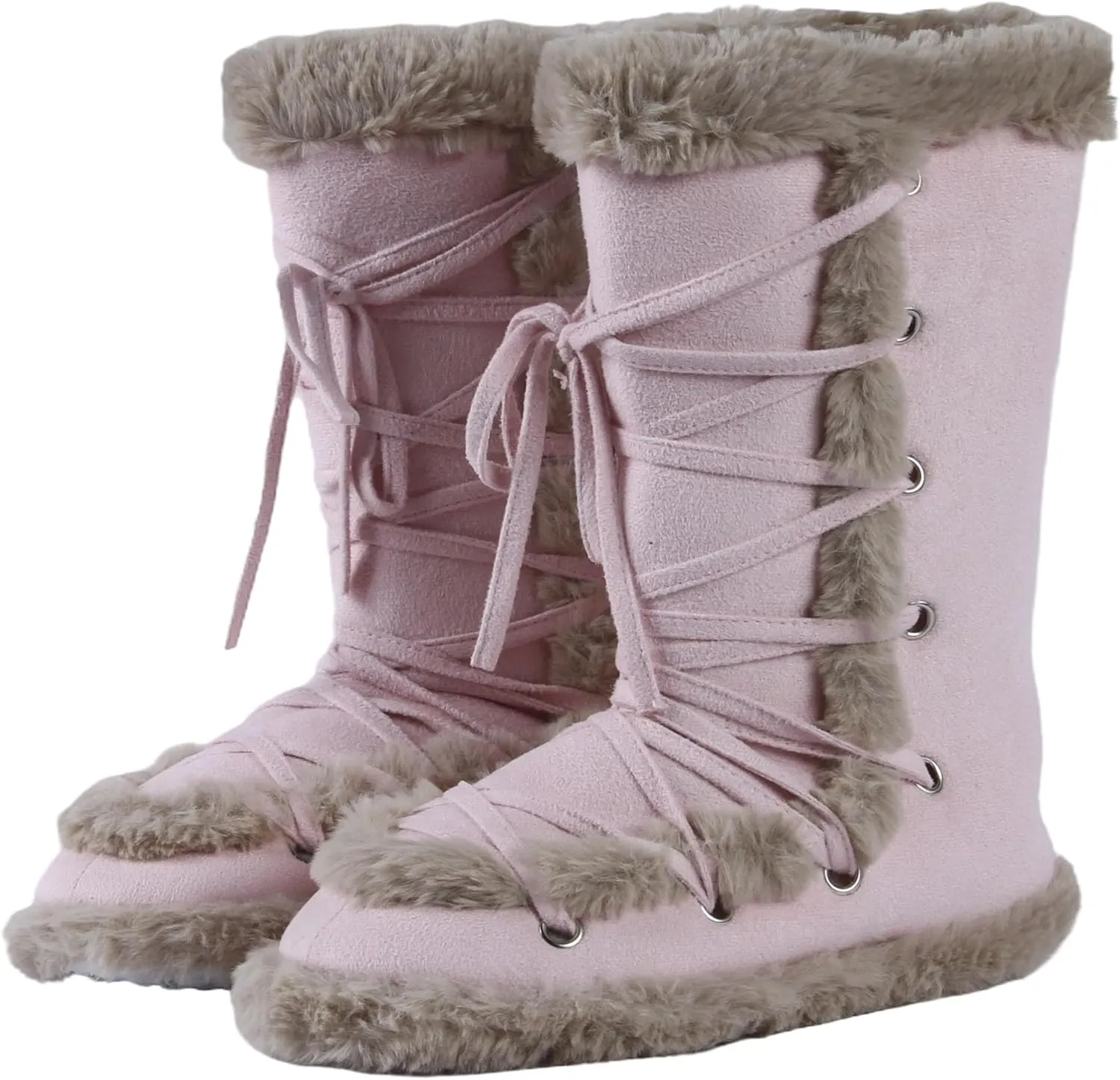 Fluffy Slippers for Women Cute Warm Indoor Bootie Slippers with Pompoms Non-slip House Home Boots