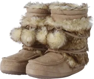 Fluffy Slippers for Women Cute Warm Indoor Bootie Slippers with Pompoms Non-slip House Home Boots