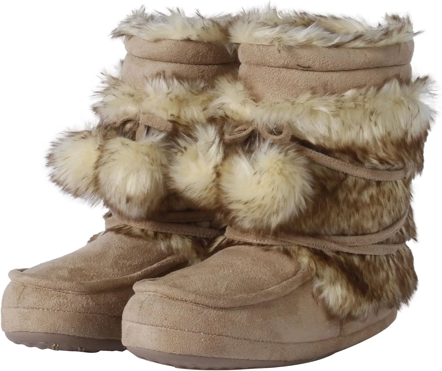 Fluffy Slippers for Women Cute Warm Indoor Bootie Slippers with Pompoms Non-slip House Home Boots