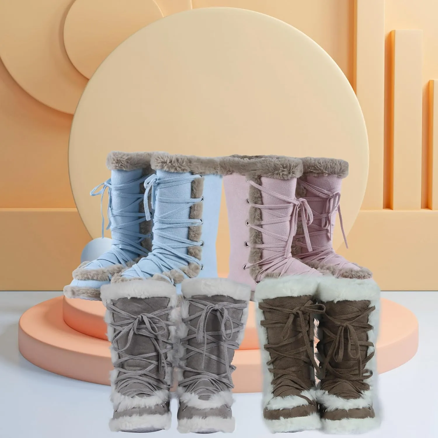 Fluffy Slippers for Women Cute Warm Indoor Bootie Slippers with Pompoms Non-slip House Home Boots