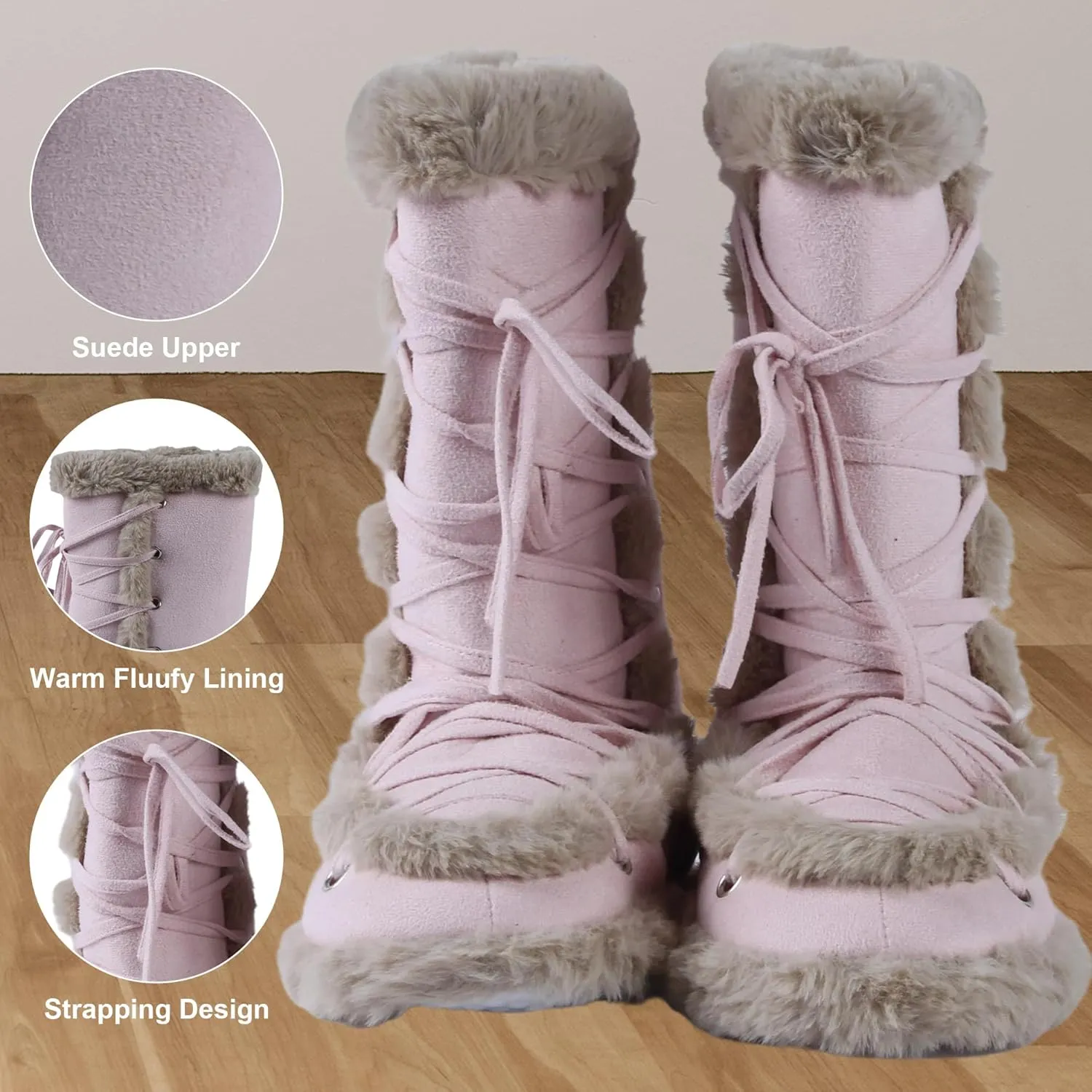 Fluffy Slippers for Women Cute Warm Indoor Bootie Slippers with Pompoms Non-slip House Home Boots