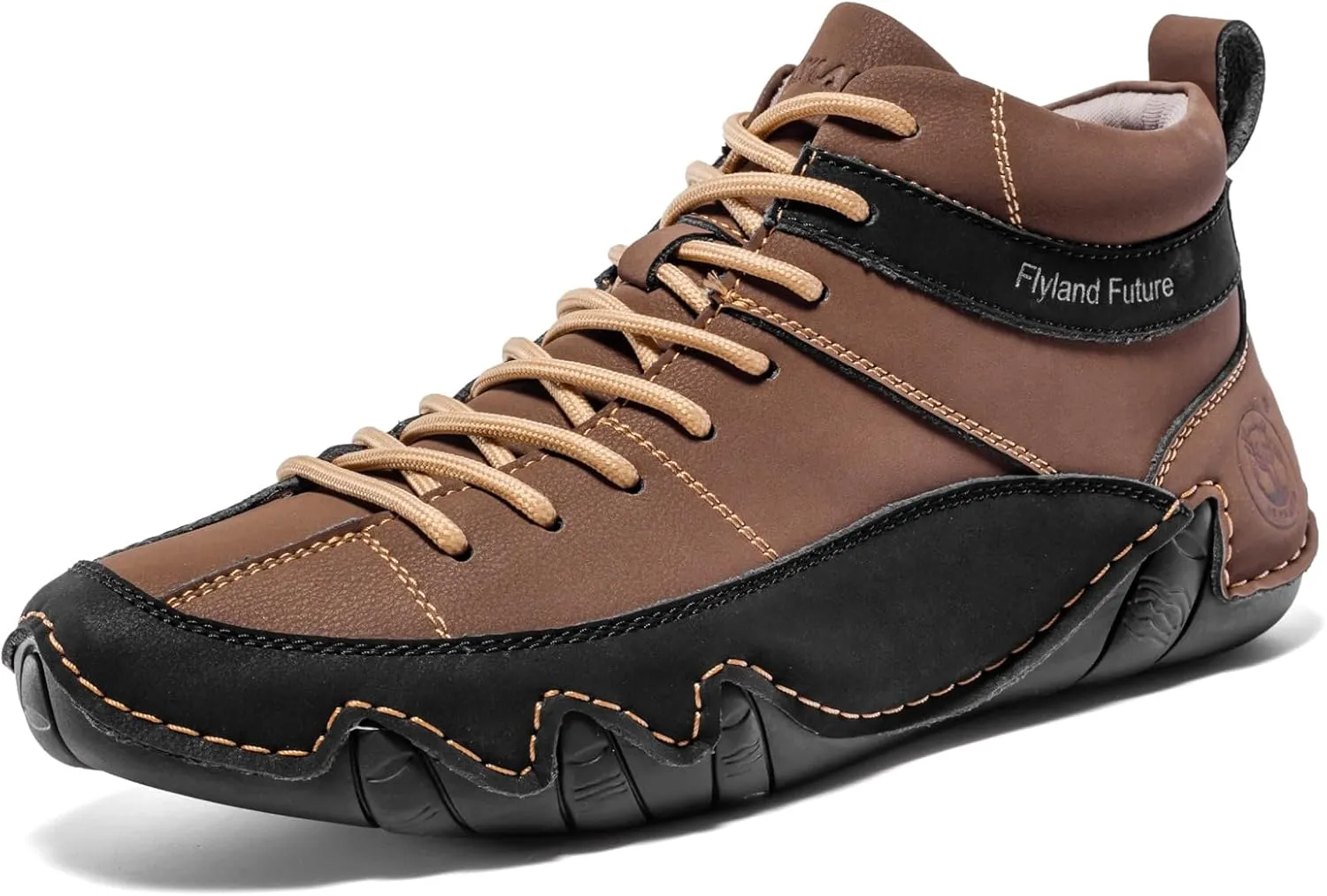 FLYLAND Men's Casual Leather Sneakers Fashion Chukka Boots Lightweight Dress Boots Lace Up Walking Driving Shoes