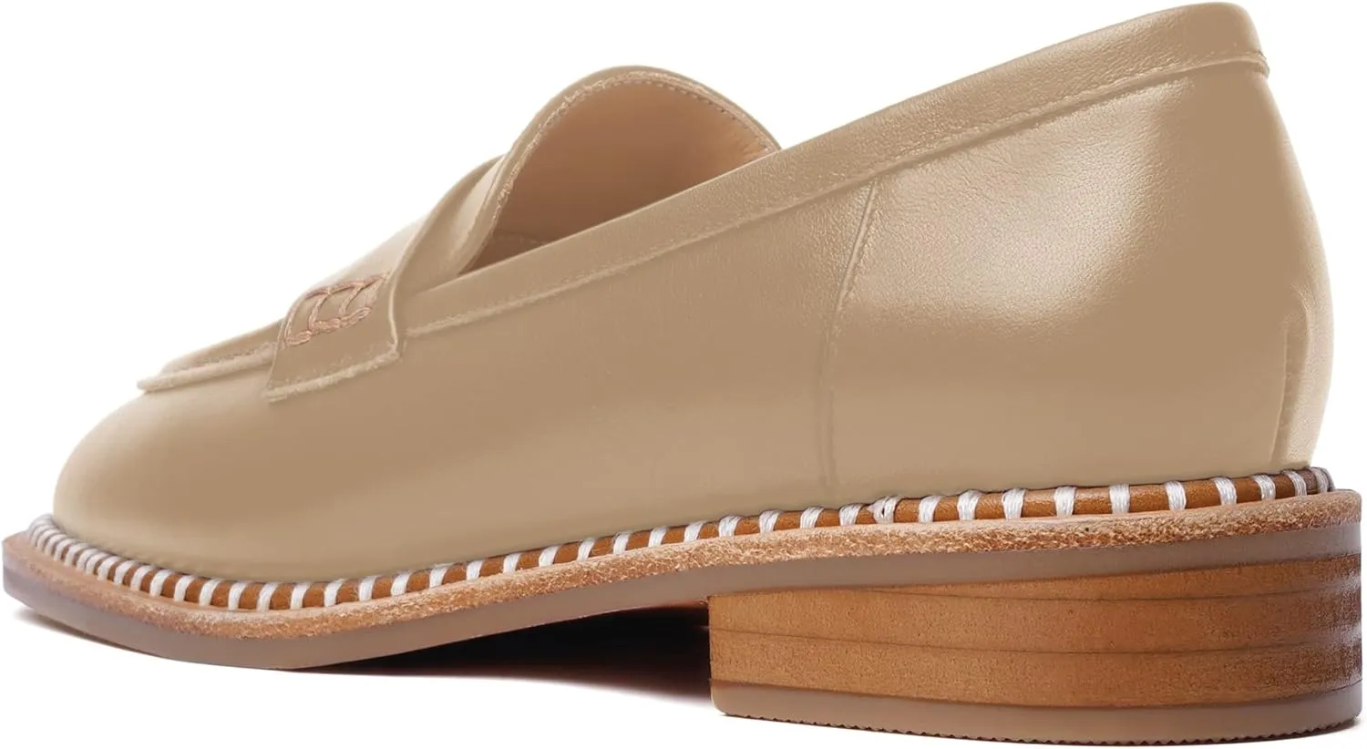 FOGEENA Womens Penny Matte Leather Casual Slip On Round Toe Work Chunky Low Heel Loafers Dress Shoes 1 Inch
