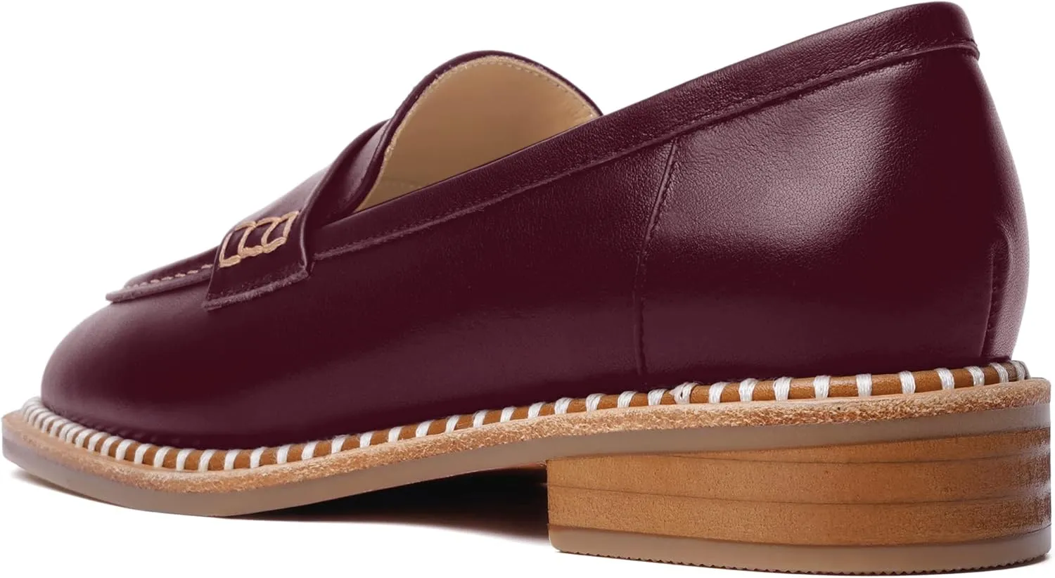 FOGEENA Womens Penny Matte Leather Casual Slip On Round Toe Work Chunky Low Heel Loafers Dress Shoes 1 Inch