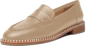 FOGEENA Womens Penny Matte Leather Casual Slip On Round Toe Work Chunky Low Heel Loafers Dress Shoes 1 Inch