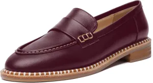 FOGEENA Womens Penny Matte Leather Casual Slip On Round Toe Work Chunky Low Heel Loafers Dress Shoes 1 Inch