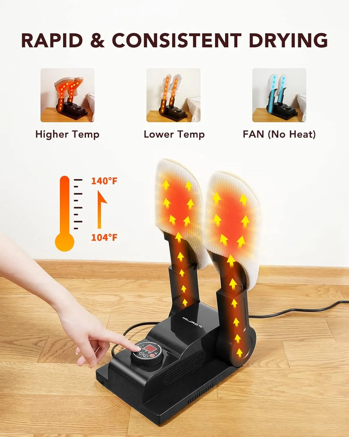 FORLIM [Upgraded Temperature Control] Boot Dryer for Work Boots - Shoe Dryer with 24-Hour Delay Timer, Portable Glove Dryer & Boot Warmer, Automatic Shut-Off Timer, Folding Design, Smart Panel, Black