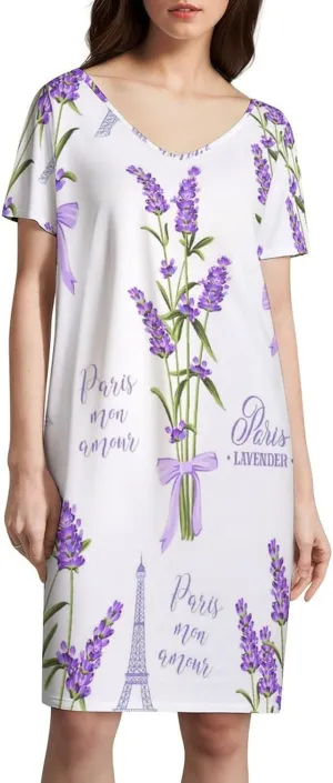 French Lavender Womens Ultra Relaxed Fitting V Neck Short Sleeves Barrel Simple Mid Length Sides Pocket Dresses