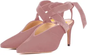 FSJ Women Fashion Pointed Toe V Cut Strappy Ankle Wrap Slingback Comfortable Stiletto Mid Heel Pumps Slip On Mules Slide Sandals Ladies Dress Party Shoes Size 4-15 US