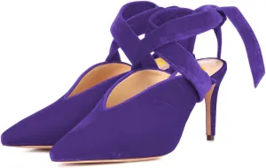 FSJ Women Fashion Pointed Toe V Cut Strappy Ankle Wrap Slingback Comfortable Stiletto Mid Heel Pumps Slip On Mules Slide Sandals Ladies Dress Party Shoes Size 4-15 US