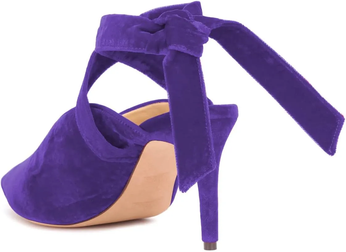 FSJ Women Fashion Pointed Toe V Cut Strappy Ankle Wrap Slingback Comfortable Stiletto Mid Heel Pumps Slip On Mules Slide Sandals Ladies Dress Party Shoes Size 4-15 US