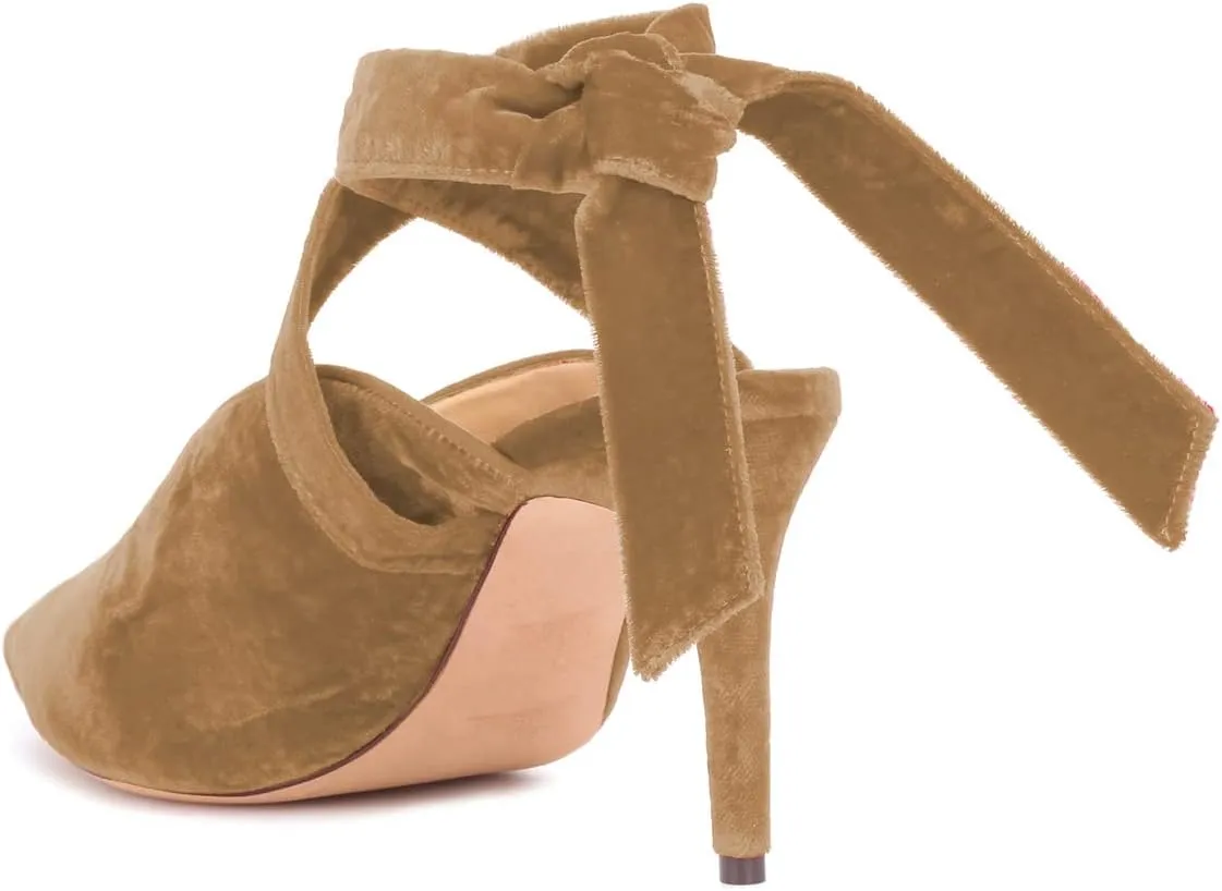 FSJ Women Fashion Pointed Toe V Cut Strappy Ankle Wrap Slingback Comfortable Stiletto Mid Heel Pumps Slip On Mules Slide Sandals Ladies Dress Party Shoes Size 4-15 US