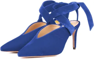 FSJ Women Fashion Pointed Toe V Cut Strappy Ankle Wrap Slingback Comfortable Stiletto Mid Heel Pumps Slip On Mules Slide Sandals Ladies Dress Party Shoes Size 4-15 US
