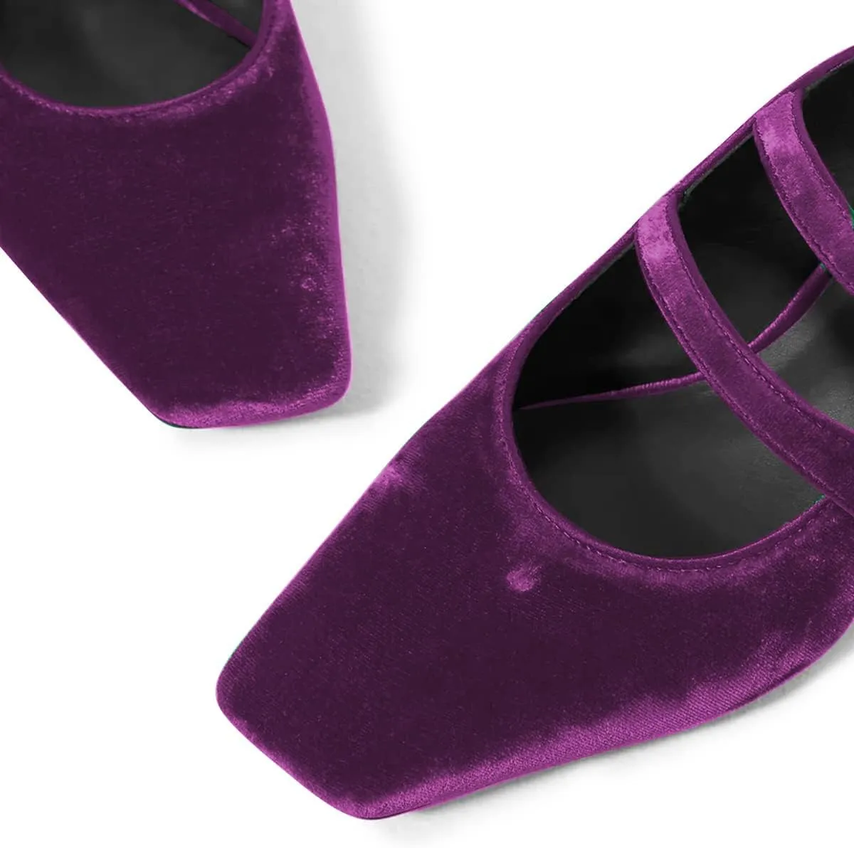 FSJ Women Low Cone Heel Mules Velvet Closed Square Toe Pearl Buckle Strap Slip On Pumps Backless Slide Sandals Office Dress Shoes Size 4-15 US