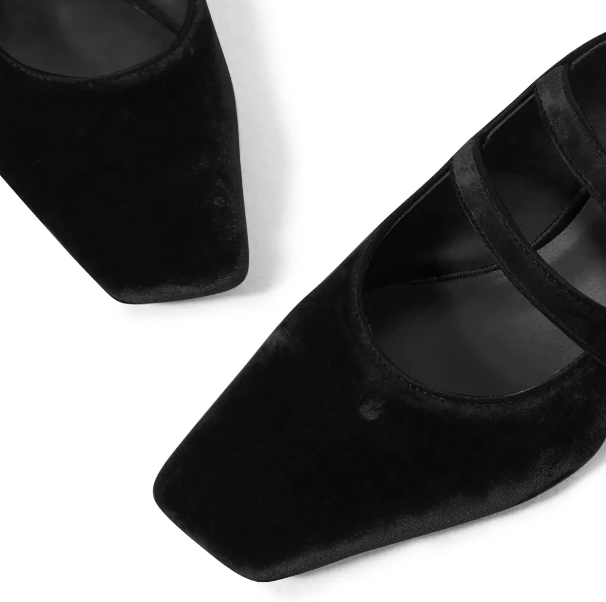 FSJ Women Low Cone Heel Mules Velvet Closed Square Toe Pearl Buckle Strap Slip On Pumps Backless Slide Sandals Office Dress Shoes Size 4-15 US