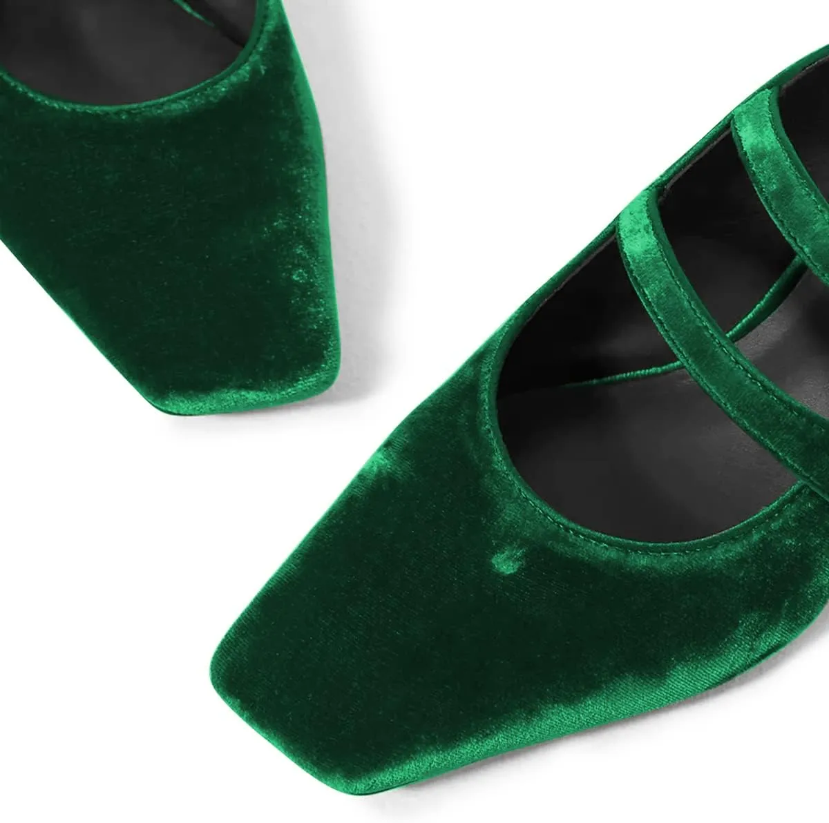 FSJ Women Low Cone Heel Mules Velvet Closed Square Toe Pearl Buckle Strap Slip On Pumps Backless Slide Sandals Office Dress Shoes Size 4-15 US