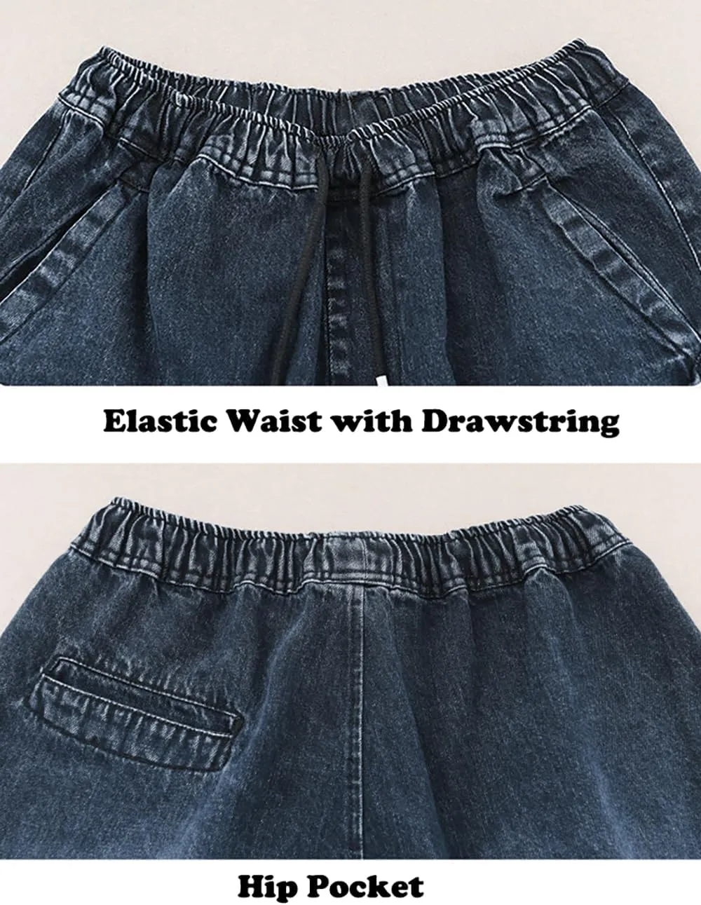 FTCayanz Women's Baggy Jeans Pull On Denim Joggers Elastic Waist Casual Harem Pants with Pockets