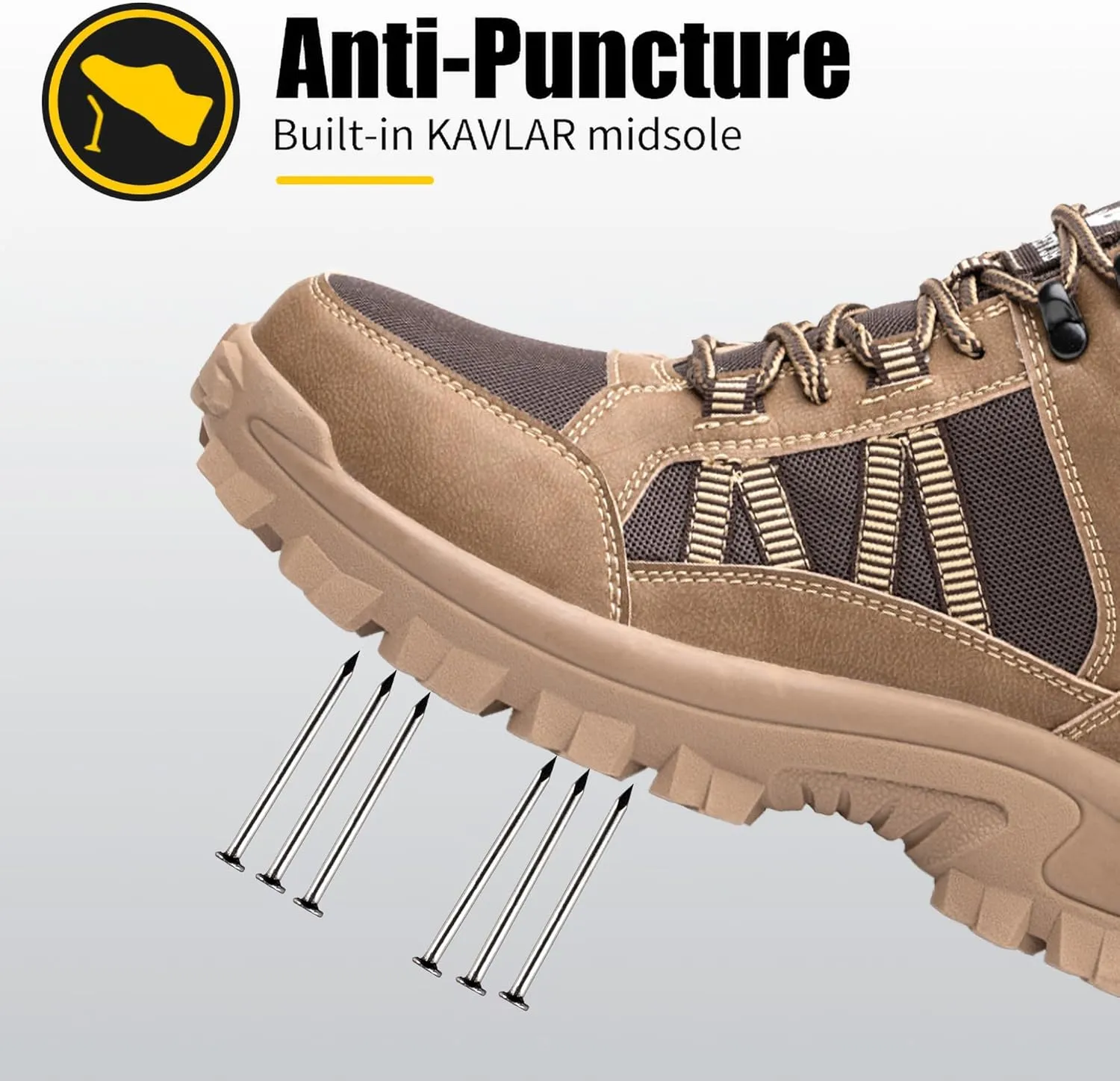 FUDYNMALC Steel Toe Work Boots for Men: Slip Resistant Mens Safety Shoes Indestructible Construction - Comfortable Breathable Working Footwear