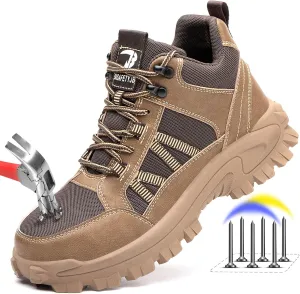 FUDYNMALC Steel Toe Work Boots for Men: Slip Resistant Mens Safety Shoes Indestructible Construction - Comfortable Breathable Working Footwear
