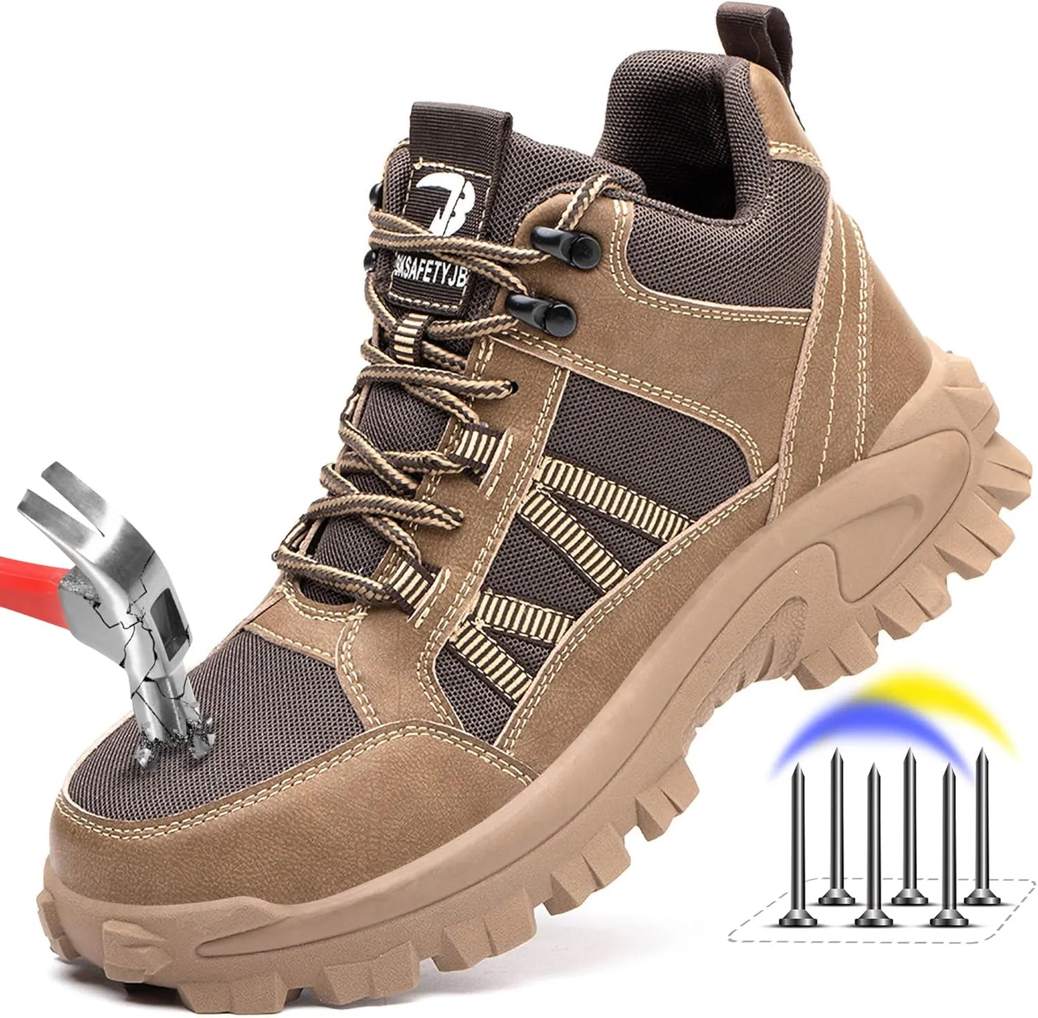 FUDYNMALC Steel Toe Work Boots for Men: Slip Resistant Mens Safety Shoes Indestructible Construction - Comfortable Breathable Working Footwear