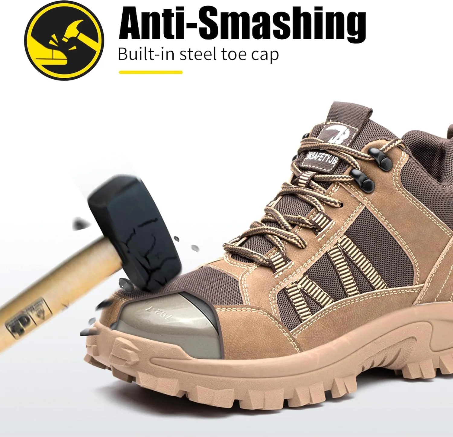 FUDYNMALC Steel Toe Work Boots for Men: Slip Resistant Mens Safety Shoes Indestructible Construction - Comfortable Breathable Working Footwear