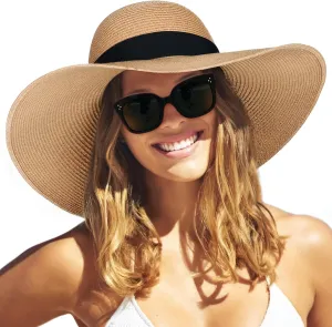 FURTALK Womens Sun Straw Hat Wide Brim UPF 80 Summer Hat Foldable Packable Floppy Beach Hats for Women