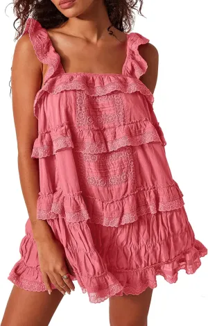 Gacaky Women's Summer Casual Sleeveless Rompers Ruffle Flowy Boho Sun Dress Loose Mini Dress with Built-in Shorts