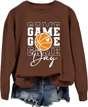 Game Day Sweatshirt Basketball Love Heart Graphic Long Sleeve Shirts Crewneck Pullover Fall Sports Tops