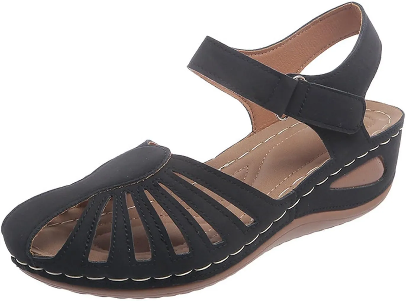 Generic Women's Closed Toe Sandals, Comfortable Orthopedic Arch Support Ankle Strap Dressy Summer Platform Wedge Shoes Walking Casual Orthotic Sandals in Brown