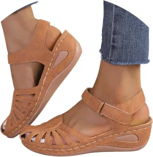 Generic Women's Closed Toe Sandals, Comfortable Orthopedic Arch Support Ankle Strap Dressy Summer Platform Wedge Shoes Walking Casual Orthotic Sandals in Brown