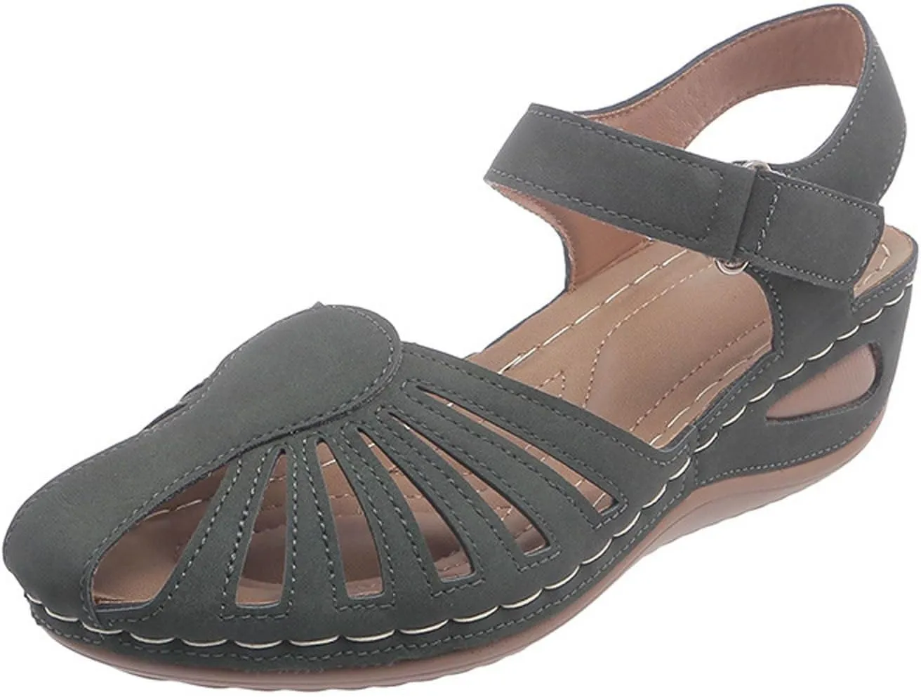 Generic Women's Closed Toe Sandals, Comfortable Orthopedic Arch Support Ankle Strap Dressy Summer Platform Wedge Shoes Walking Casual Orthotic Sandals in Brown